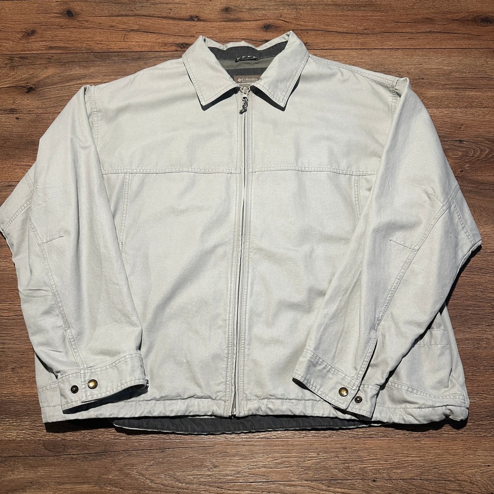 Columbia Granite Cloth Tan Full Zip Jacket Mens XXL Stone Gray Outdoor Workwear
